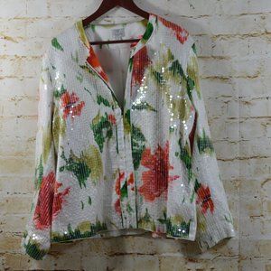 Chicos Line Floral Sequin Zip Up Blazer Jacket